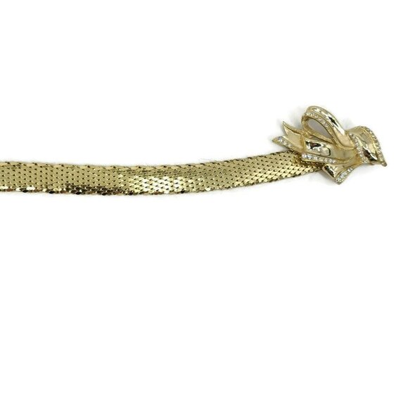 Vintage Whiting and Davis Gold Belt Womens 24" Bow Clasp Rhinestones - Picture 6 of 7